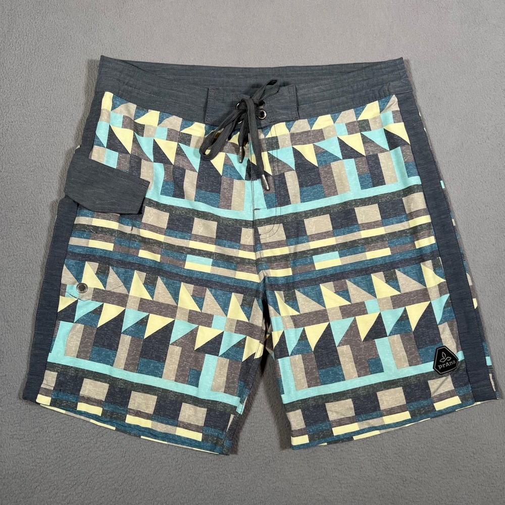 Prana Board Shorts Mens Size 32 Sander Aztec Geometric UPF 50 Swim Trunks Hybrid